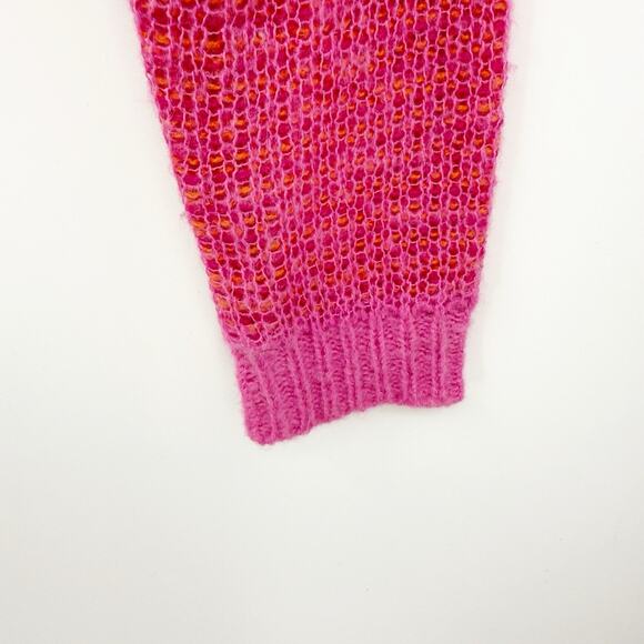 Zara Fuzzy Striped Cropped Sweater M Pink Orange Soft Knit Barbiecore Dopamine - Picture 3 of 10